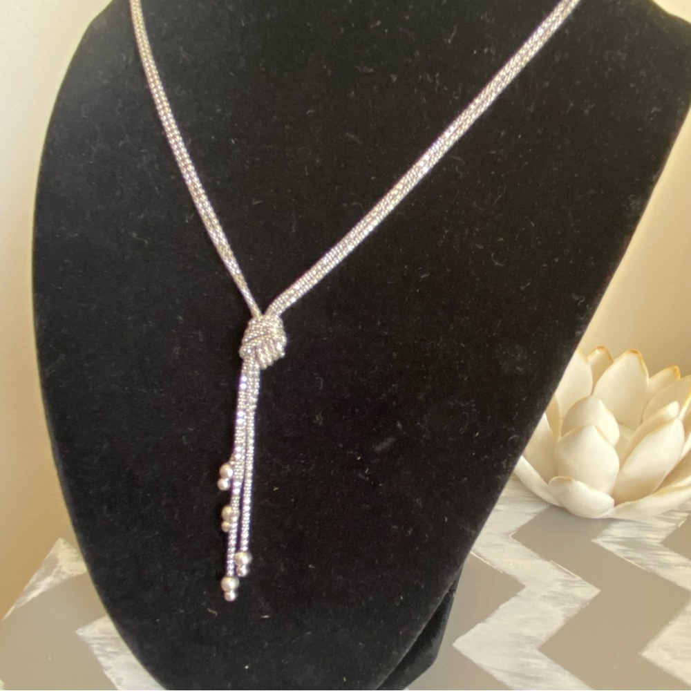Sterling Silver Double Chain Diamond Cut Knot Necklace - Picture 2 of 11